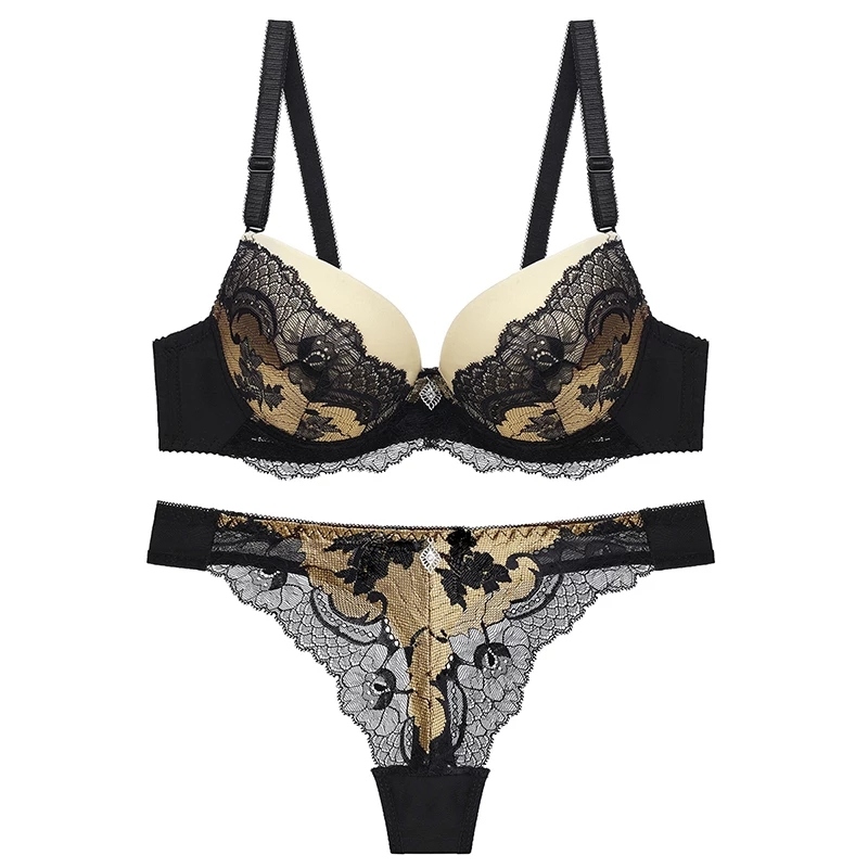 Popular European and American Foreign Trade Adjustable Bra Set with Steel Ring Top Thin Bottom Thick Push up Sexy Adjustable