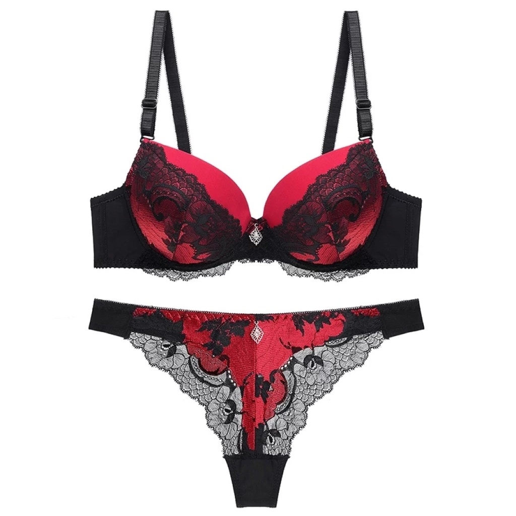 Popular European and American Foreign Trade Adjustable Bra Set with Steel Ring Top Thin Bottom Thick Push up Sexy Adjustable