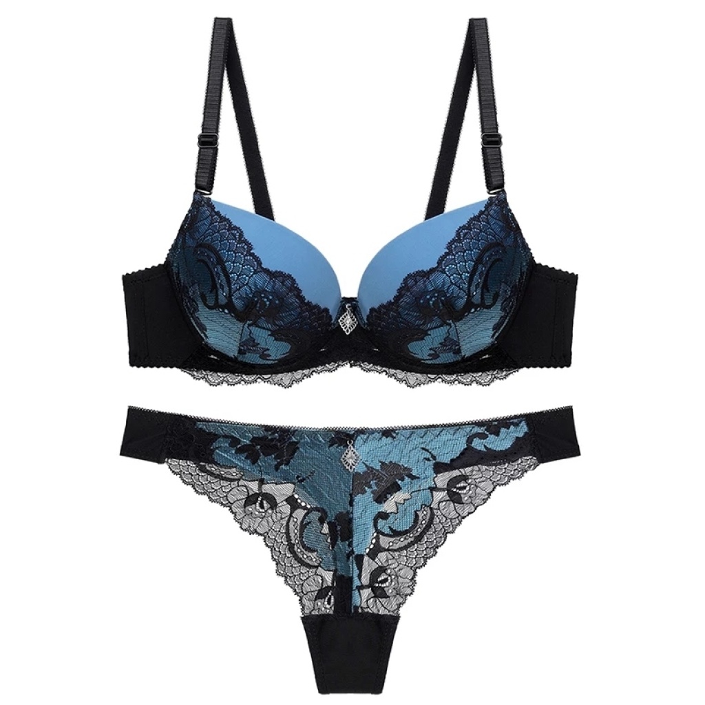 Popular European and American Foreign Trade Adjustable Bra Set with Steel Ring Top Thin Bottom Thick Push up Sexy Adjustable