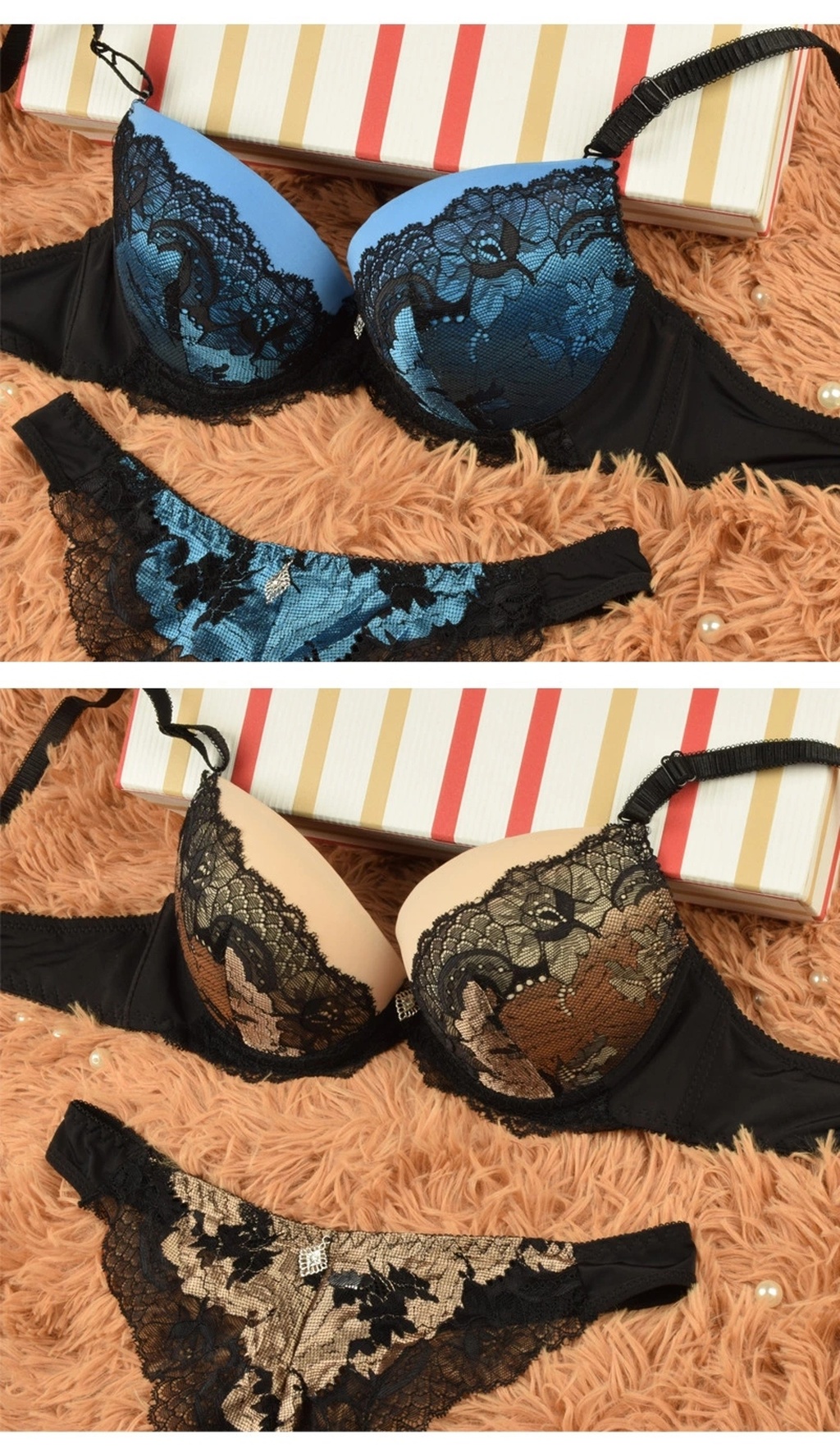 Popular European and American Foreign Trade Adjustable Bra Set with Steel Ring Top Thin Bottom Thick Push up Sexy Adjustable