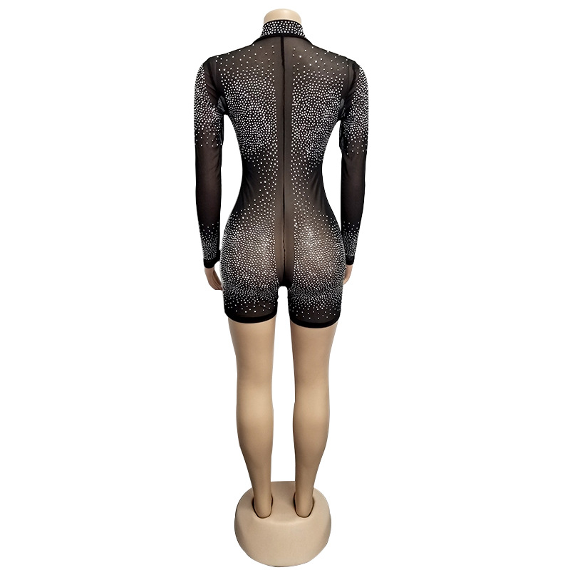 Cross-Border New EBay AliExpress Amazon European and American Women's Hot Drilling Mesh Sexy Long-Sleeved Jumpsuit H3243 Cross-Border New EBay AliExpress Amazon European and American Women's Hot Drilling Mesh Sexy Long-Sleeved Jumpsuit H3243