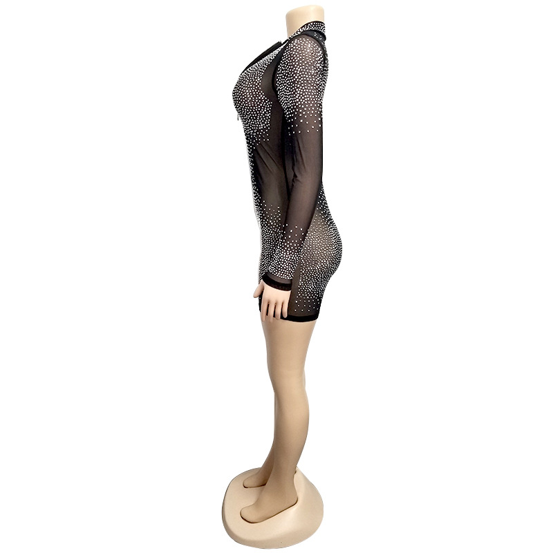 Cross-Border New EBay AliExpress Amazon European and American Women's Hot Drilling Mesh Sexy Long-Sleeved Jumpsuit H3243 Cross-Border New EBay AliExpress Amazon European and American Women's Hot Drilling Mesh Sexy Long-Sleeved Jumpsuit H3243