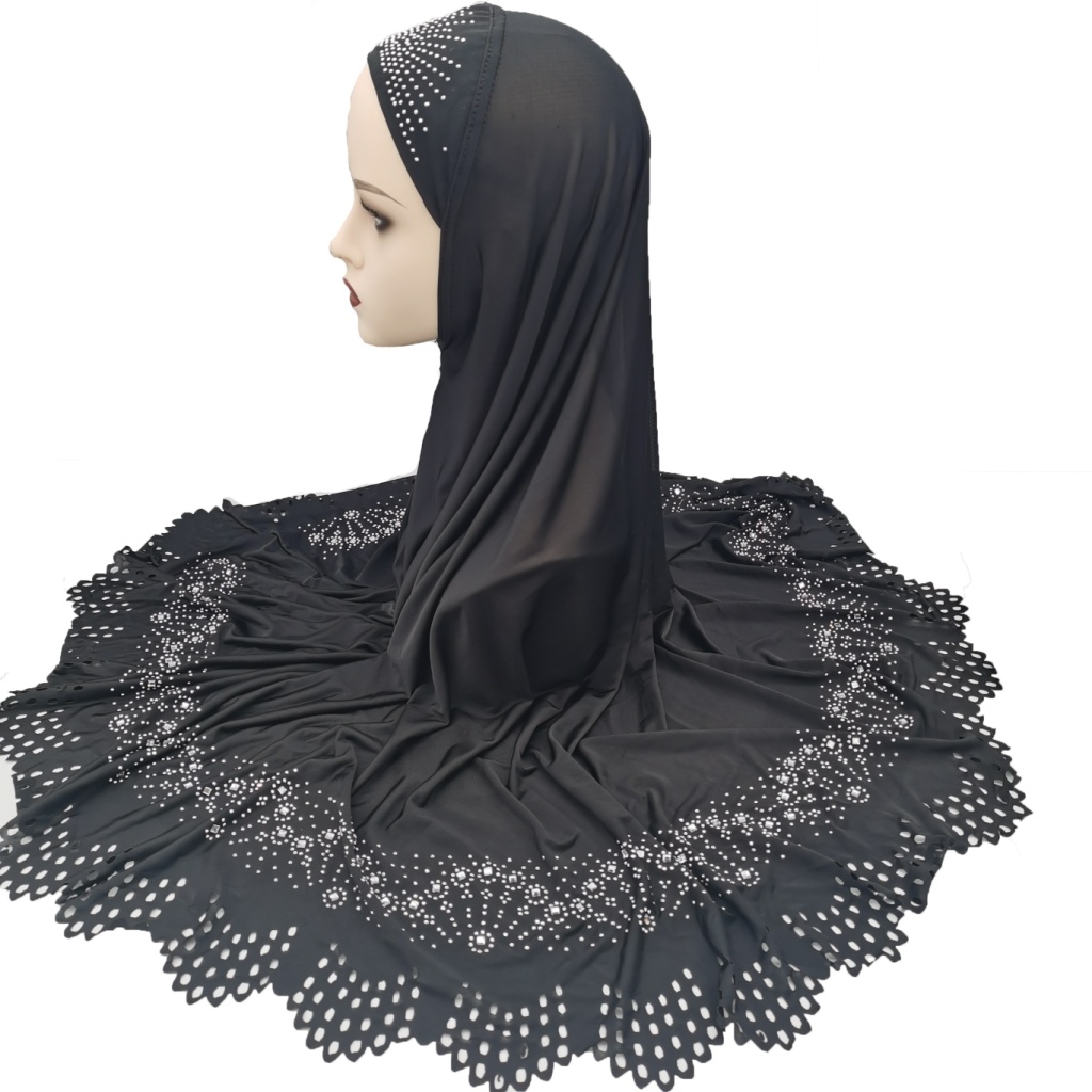 Foreign Trade Hot Selling European and American African Middle East Arab Muslim Ladies Laser Cut Flower Hot Drilling Veil Tam-O'-Shanter Pack