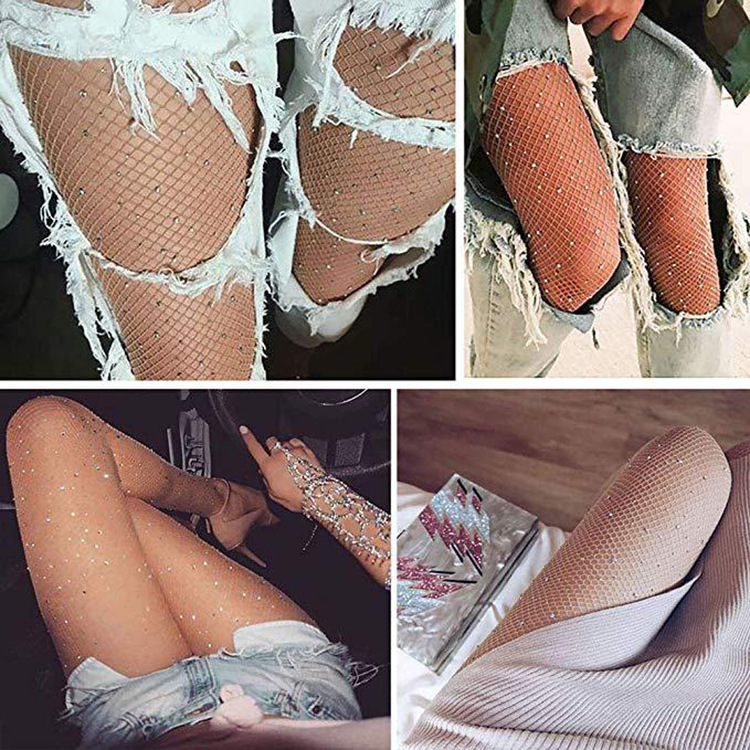 Disco Shiny Crystal Mesh Diamond Socks Fishing Mesh Stockings Female Stocking Mesh Body Stockings Hot Drilling Socks Mesh Stockings