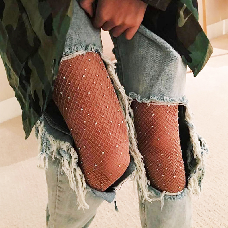 Disco Shiny Crystal Mesh Diamond Socks Fishing Mesh Stockings Female Stocking Mesh Body Stockings Hot Drilling Socks Mesh Stockings