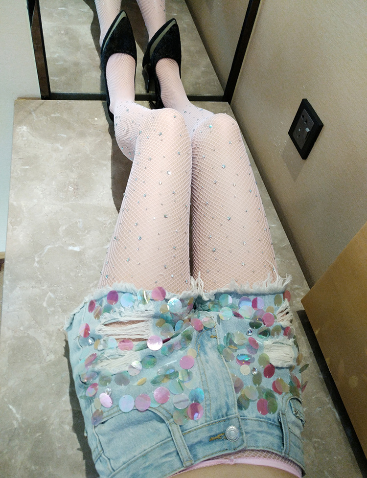 Disco Shiny Crystal Mesh Diamond Socks Fishing Mesh Stockings Female Stocking Mesh Body Stockings Hot Drilling Socks Mesh Stockings