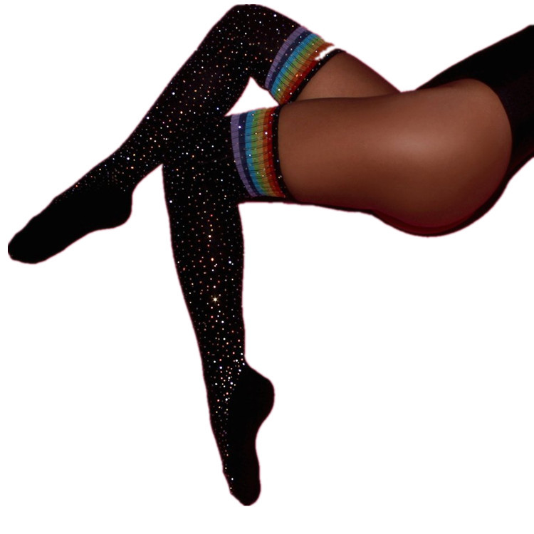 AliExpress Sexy Hot Drilling Knee Socks Stripe Female Stockings Rhinestone Socks Boots N Cotton Socks