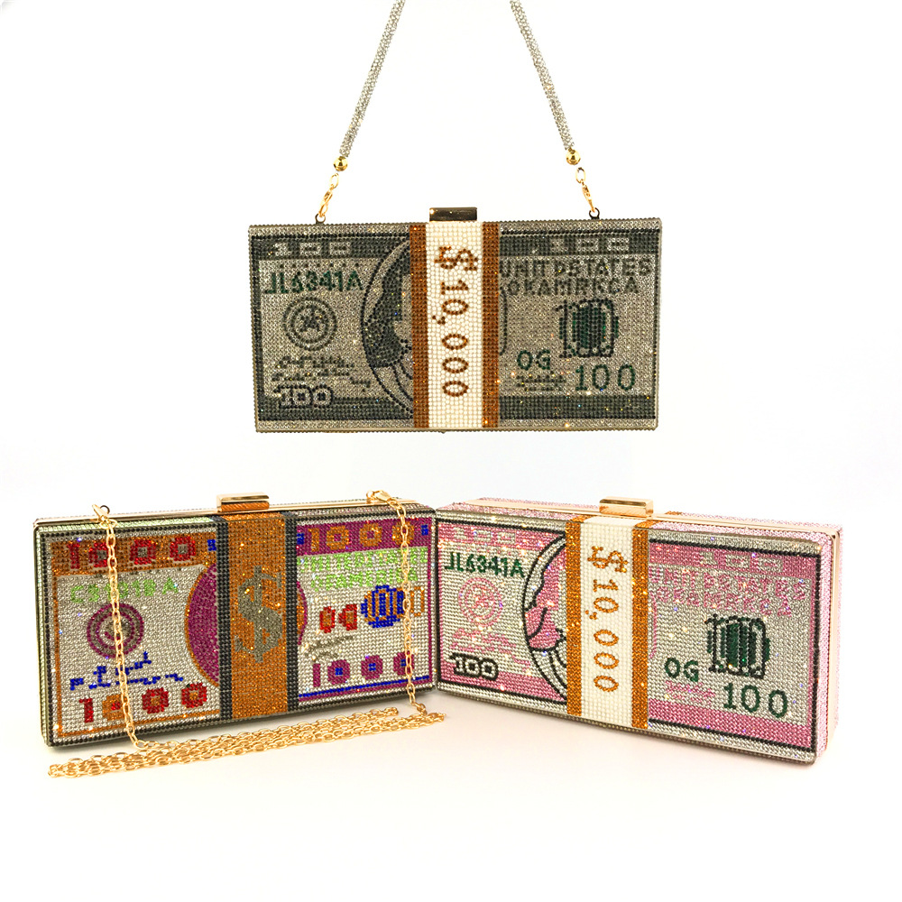 Hengmei New Style Hot Drilling Dollar Handbag Dress Evening Bag Women&#039;s Handbag Crystal Dollar Bag Clutch Bag