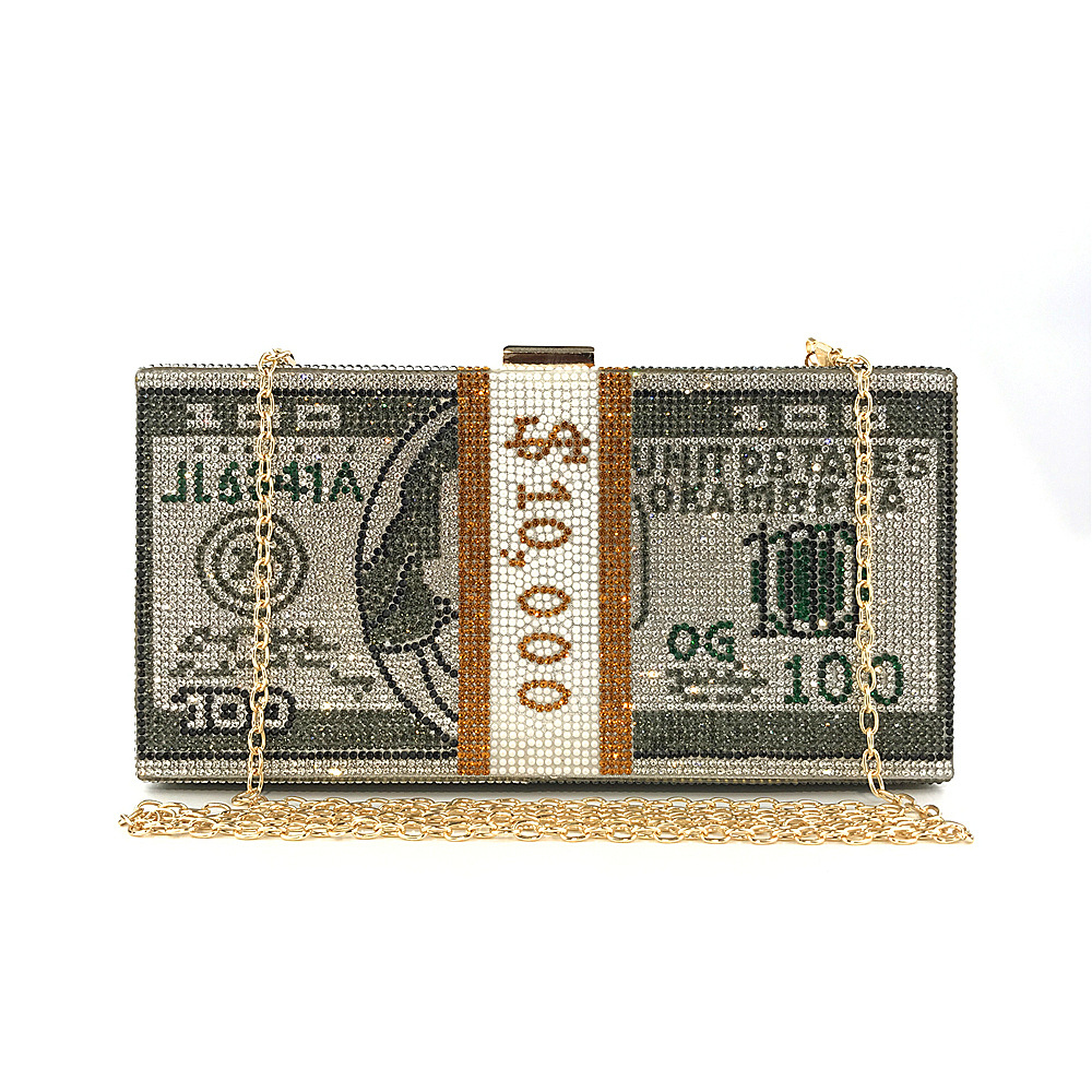 Hengmei New Style Hot Drilling Dollar Handbag Dress Evening Bag Women&#039;s Handbag Crystal Dollar Bag Clutch Bag