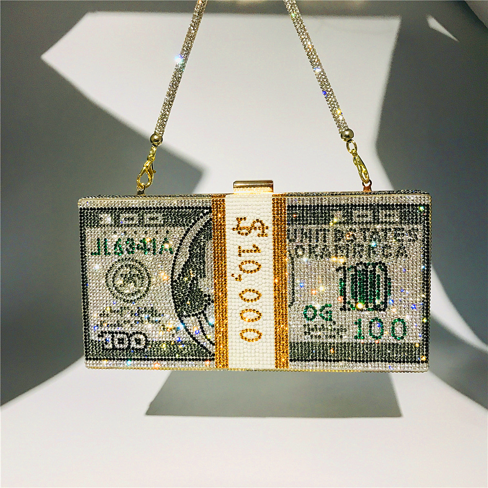Hengmei New Style Hot Drilling Dollar Handbag Dress Evening Bag Women's Handbag Crystal Dollar Bag Clutch Bag
