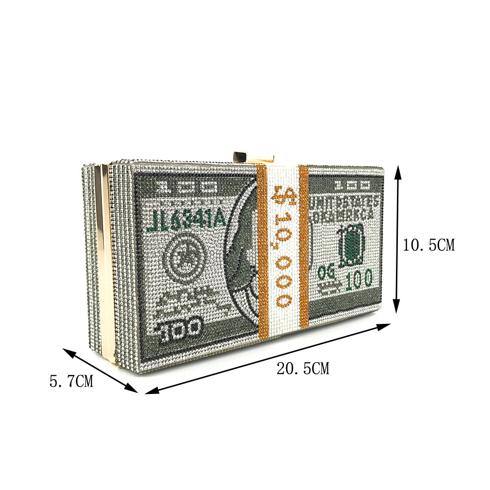 Hengmei New Style Hot Drilling Dollar Handbag Dress Evening Bag Women's Handbag Crystal Dollar Bag Clutch Bag
