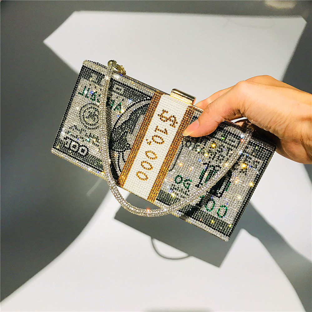 Hengmei New Style Hot Drilling Dollar Handbag Dress Evening Bag Women's Handbag Crystal Dollar Bag Clutch Bag