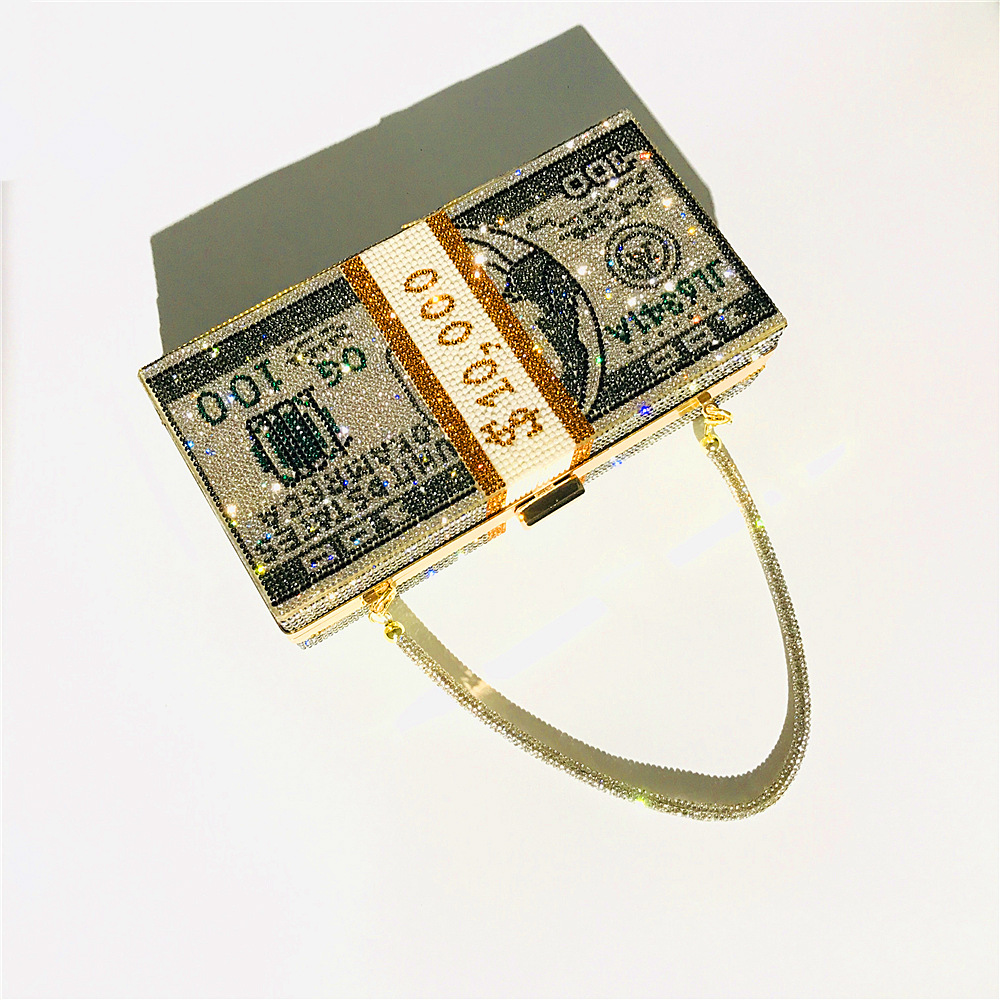 Hengmei New Style Hot Drilling Dollar Handbag Dress Evening Bag Women's Handbag Crystal Dollar Bag Clutch Bag