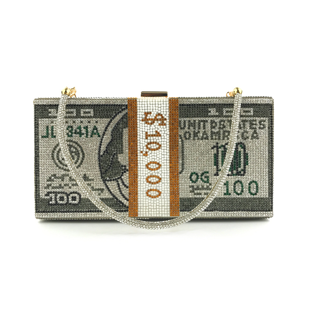 Hengmei New Style Hot Drilling Dollar Handbag Dress Evening Bag Women's Handbag Crystal Dollar Bag Clutch Bag