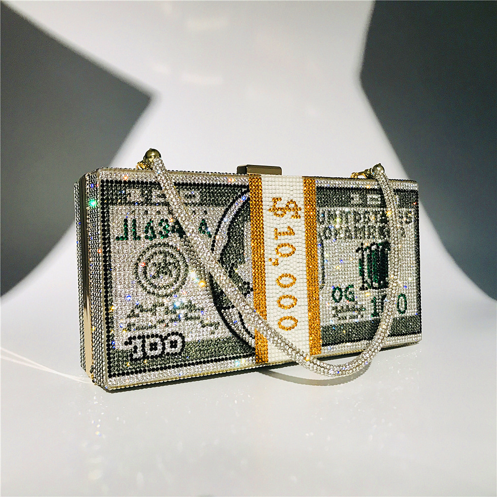 Hengmei New Style Hot Drilling Dollar Handbag Dress Evening Bag Women's Handbag Crystal Dollar Bag Clutch Bag