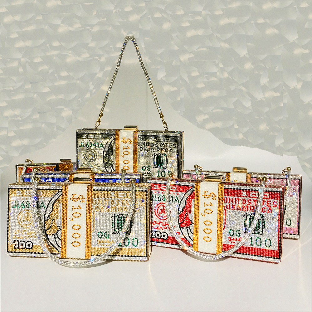 Hengmei New Style Hot Drilling Dollar Handbag Dress Evening Bag Women's Handbag Crystal Dollar Bag Clutch Bag