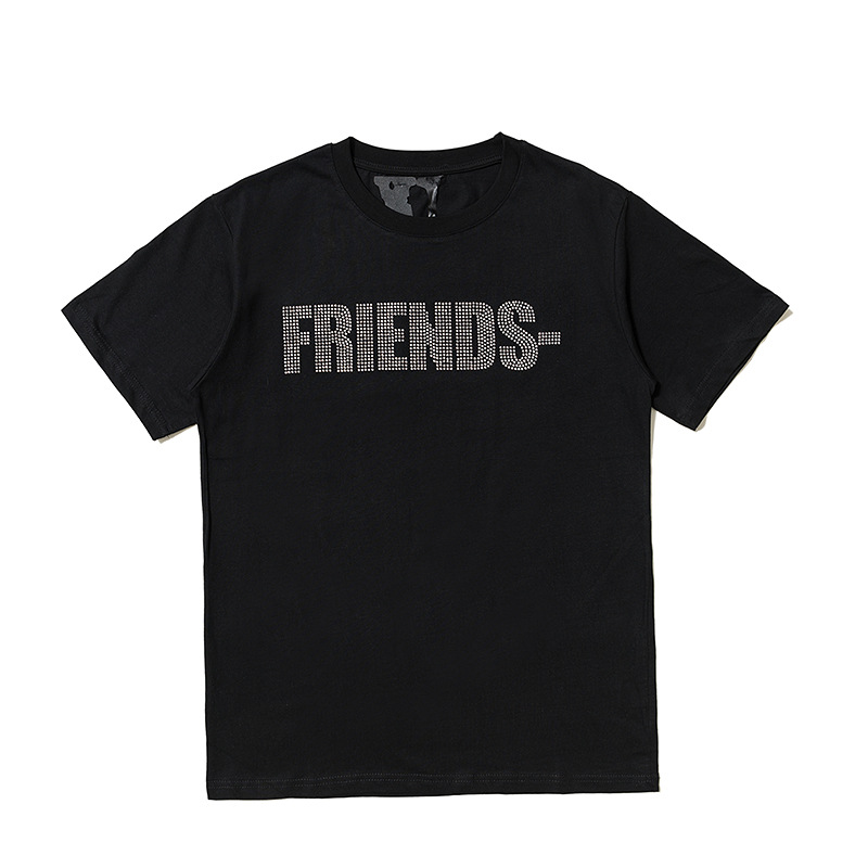 Vlone Hot Drilling Logo Men and Women Couple Cool Popular Non-Mainstream Short-Sleeved T-shirt Wholesale