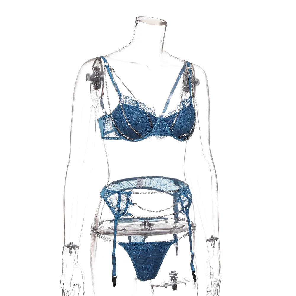 Heavy Craft Women's Fashion Sexy Gather Pushup Underwear Lace Hot Drilling ThreePiece Set 2019 New Style 6072