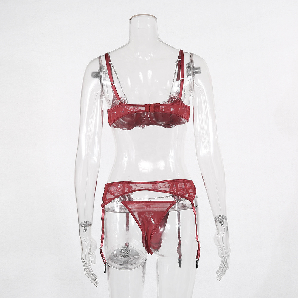 Heavy Craft Women's Fashion Sexy Gather Pushup Underwear Lace Hot Drilling ThreePiece Set 2019 New Style 6072