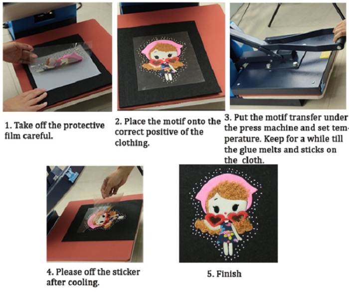 Custom heat press fabric hot fix motif for T-Shirt