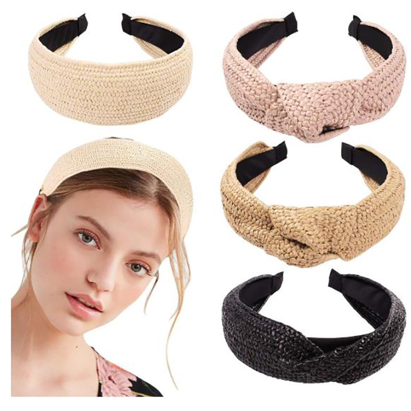 New Wide-Edged Headband Raffia Woven Headband European and American fabric heat press