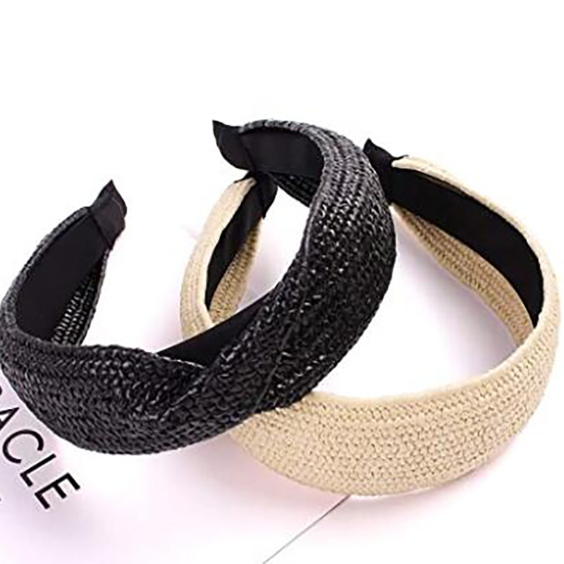 New Wide-Edged Headband Raffia Woven Headband European and American fabric heat press