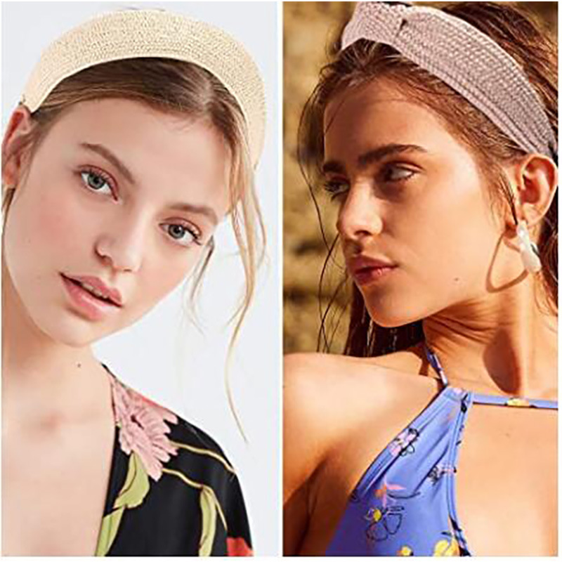 New Wide-Edged Headband Raffia Woven Headband European and American fabric heat press