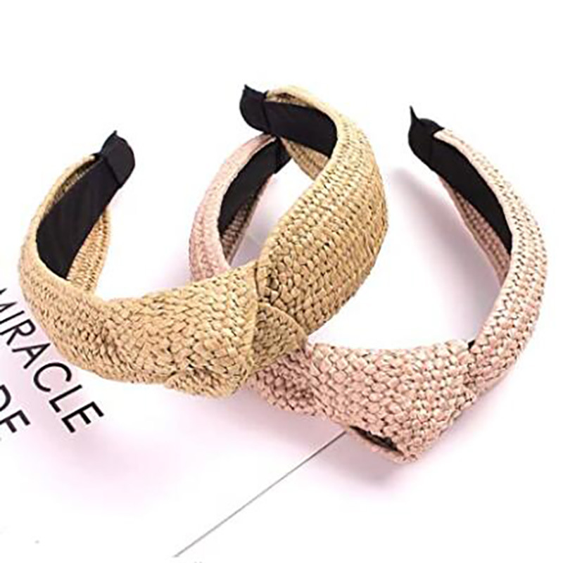 New Wide-Edged Headband Raffia Woven Headband European and American fabric heat press
