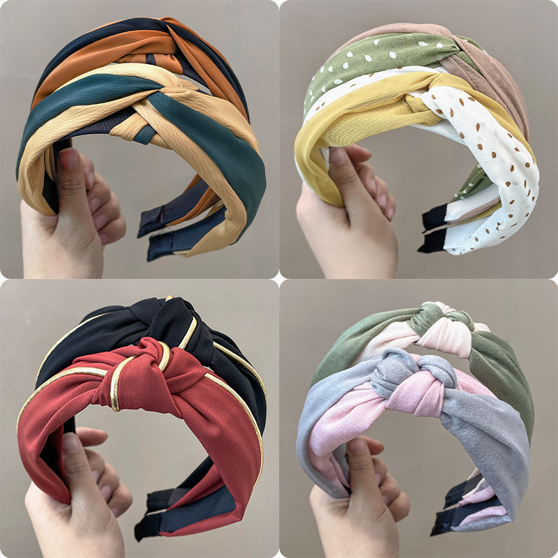 Wide Brim Hair Band Korean Style Internet Celebrity Cross Lace Retro Simple Ins Adult Hair fabric heat press