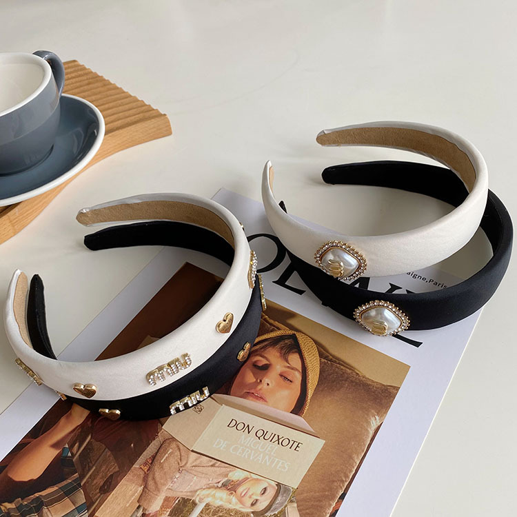 fabric heat press Headband Wide Edge Texture Pearl Rhinestone Headband Letter Satin Hair Tie Fairy Face Wash Headband
