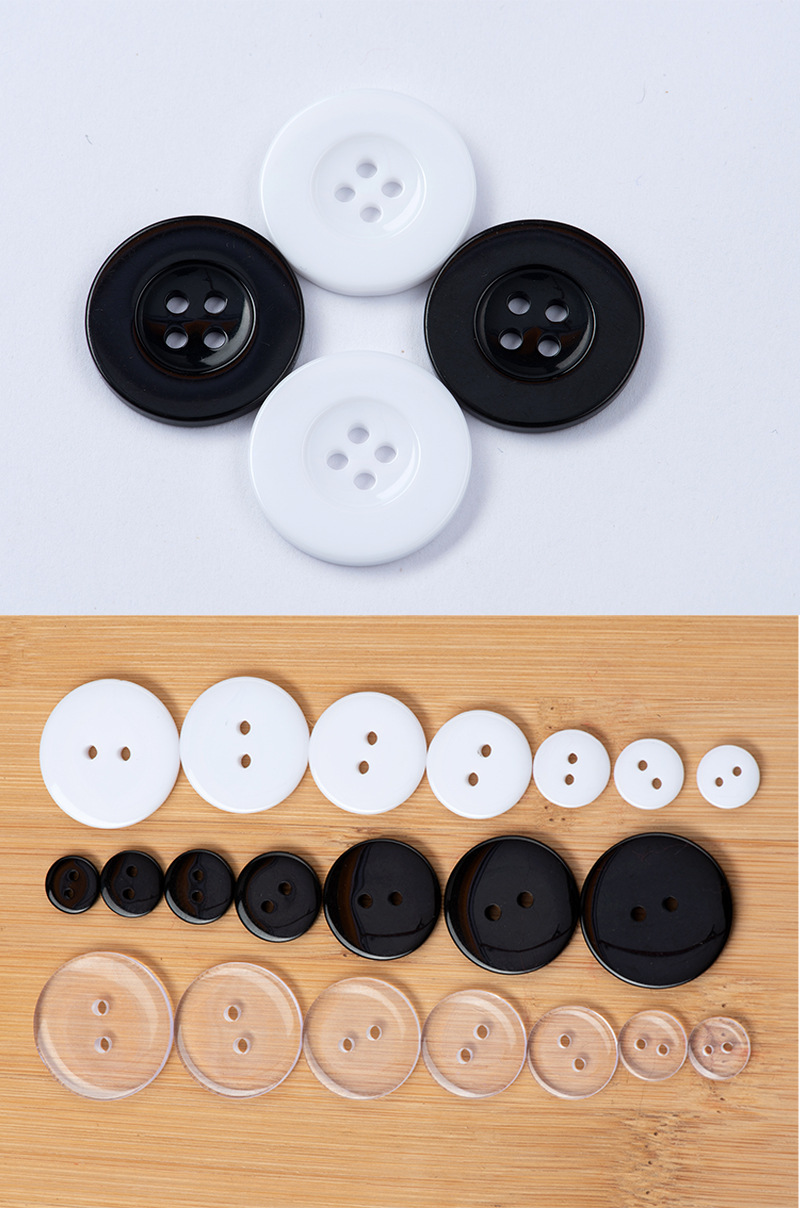 Resin Button Two-Eye Bread Buckle Wide Edge Black Transparent Button Four-Eye Thin Edges White Lining Windbreaker Button Accessories
