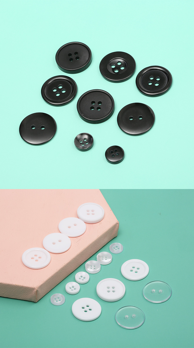 Resin Button Two-Eye Bread Buckle Wide Edge Black Transparent Button Four-Eye Thin Edges White Lining Windbreaker Button Accessories