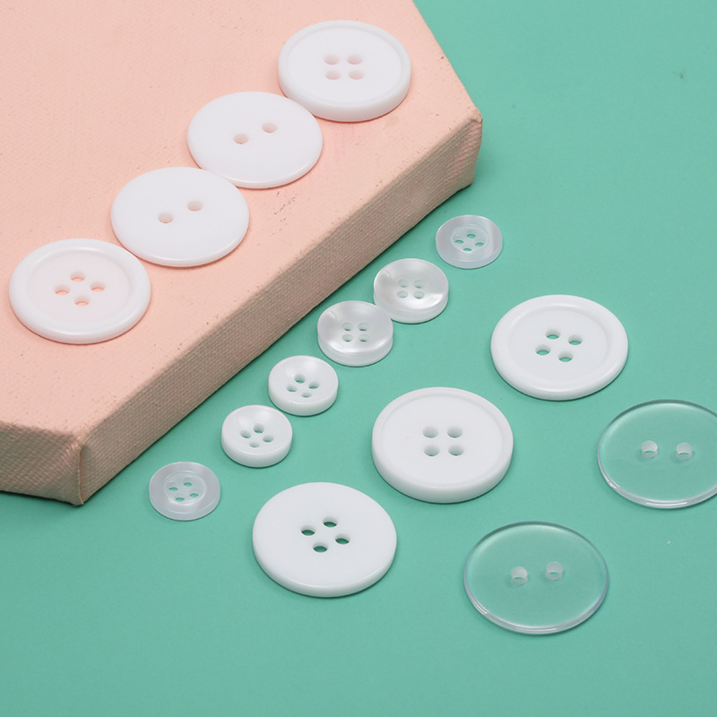 Resin Button Two-Eye Bread Buckle Wide Edge Black Transparent Button Four-Eye Thin Edges White Lining Windbreaker Button Accessories