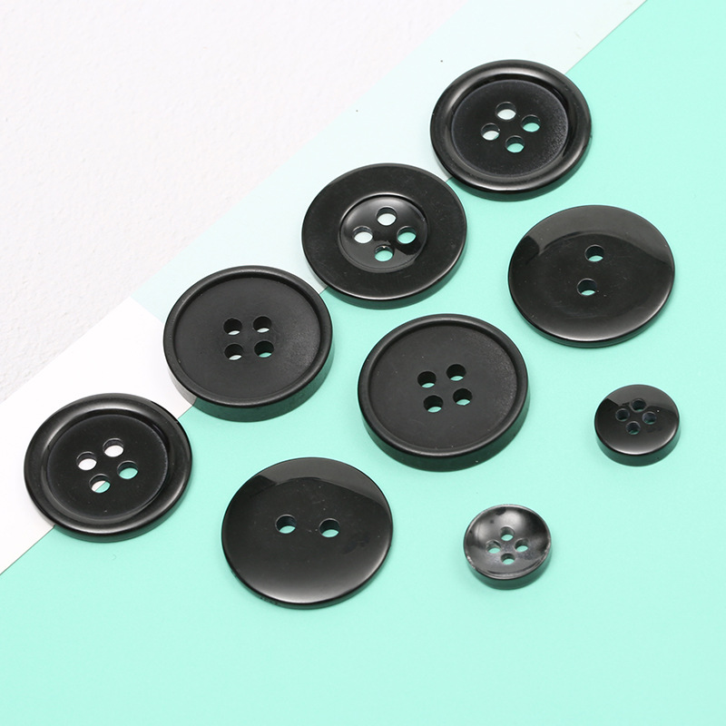 Resin Button Two-Eye Bread Buckle Wide Edge Black Transparent Button Four-Eye Thin Edges White Lining Windbreaker Button Accessories