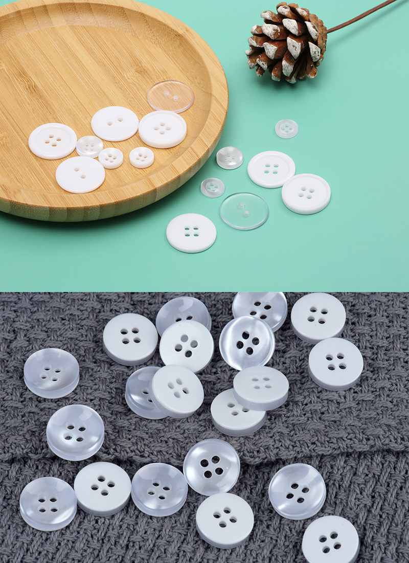 Resin Button Two-Eye Bread Buckle Wide Edge Black Transparent Button Four-Eye Thin Edges White Lining Windbreaker Button Accessories Resin Button Two-Eye Bread Buckle Wide Edge Black Transparent Button Four-Eye Thin Edges White Lining Windbreaker Button Accessories