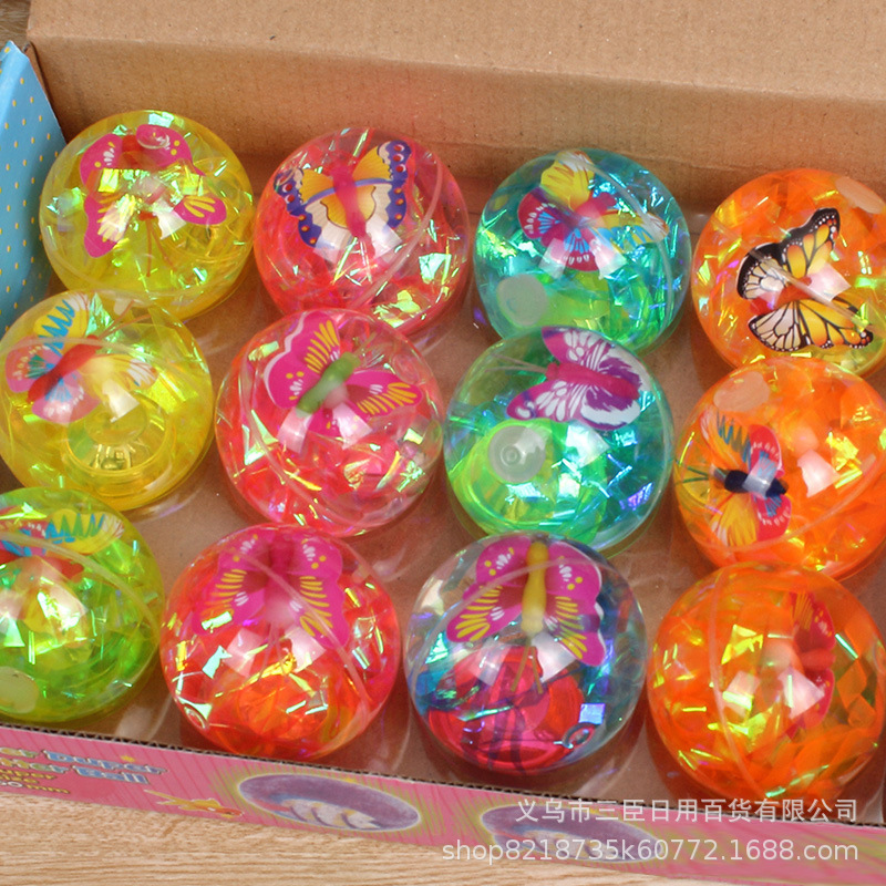 Factory Direct Sales Cartoon Colorful Ropes Elastic Luminous Ball Transparent Flash Toy Elastic Ball 6.0 With Rope Elastic Ball