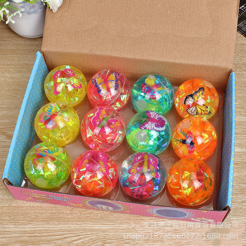 Factory Direct Sales Cartoon Colorful Ropes Elastic Luminous Ball Transparent Flash Toy Elastic Ball 6.0 With Rope Elastic Ball