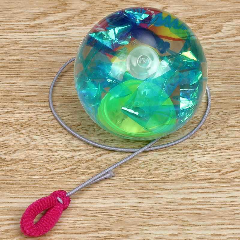 Factory Direct Sales Cartoon Colorful Ropes Elastic Luminous Ball Transparent Flash Toy Elastic Ball 6.0 With Rope Elastic Ball