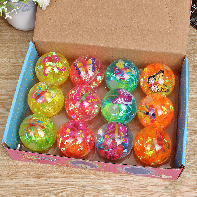 Factory Direct Sales Cartoon Colorful Ropes Elastic Luminous Ball Transparent Flash Toy Elastic Ball 6.0 With Rope Elastic Ball