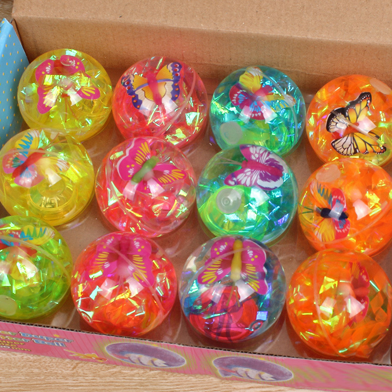 Factory Direct Sales Cartoon Colorful Ropes Elastic Luminous Ball Transparent Flash Toy Elastic Ball 6.0 With Rope Elastic Ball