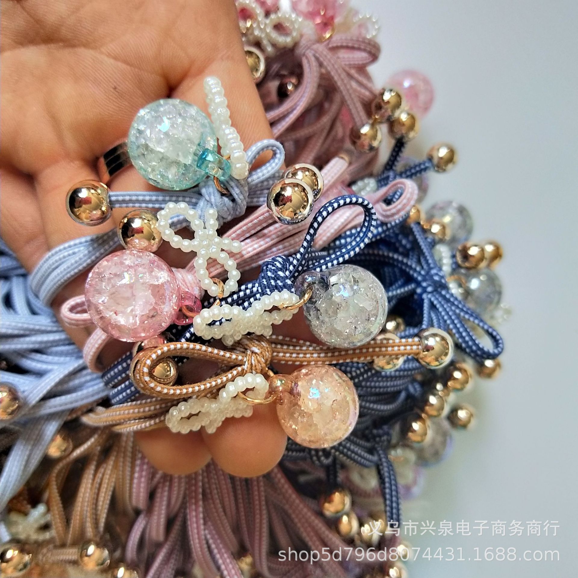 Korean Style Popular Colorful Ball Rubber Band Crack Crystal Ball Hair Rope Fashion Colorful Ropes Rubber Band One Yuan Stall Rubber Band