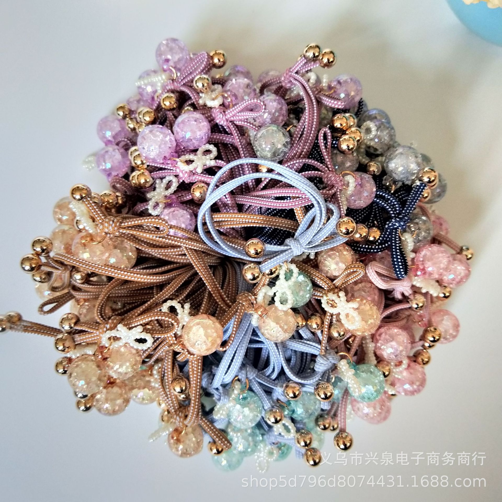 Korean Style Popular Colorful Ball Rubber Band Crack Crystal Ball Hair Rope Fashion Colorful Ropes Rubber Band One Yuan Stall Rubber Band