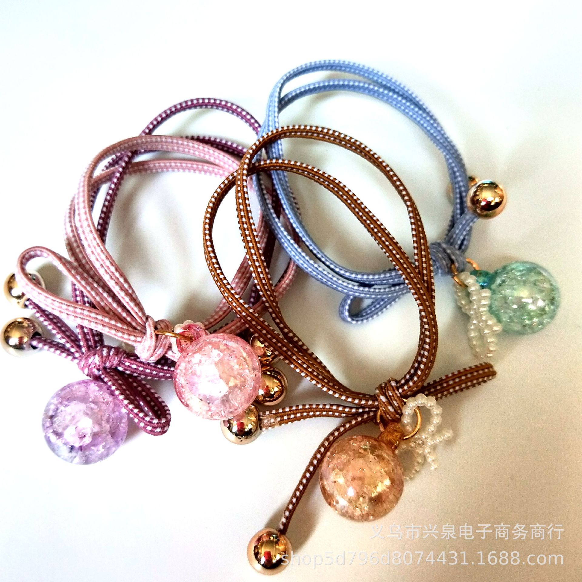 Korean Style Popular Colorful Ball Rubber Band Crack Crystal Ball Hair Rope Fashion Colorful Ropes Rubber Band One Yuan Stall Rubber Band