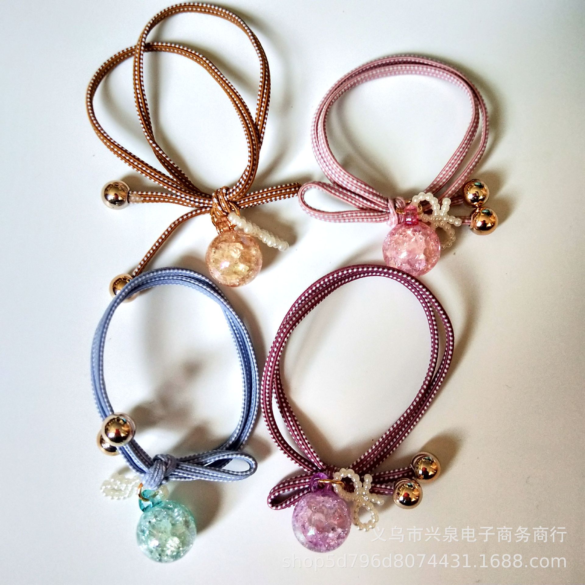 Korean Style Popular Colorful Ball Rubber Band Crack Crystal Ball Hair Rope Fashion Colorful Ropes Rubber Band One Yuan Stall Rubber Band