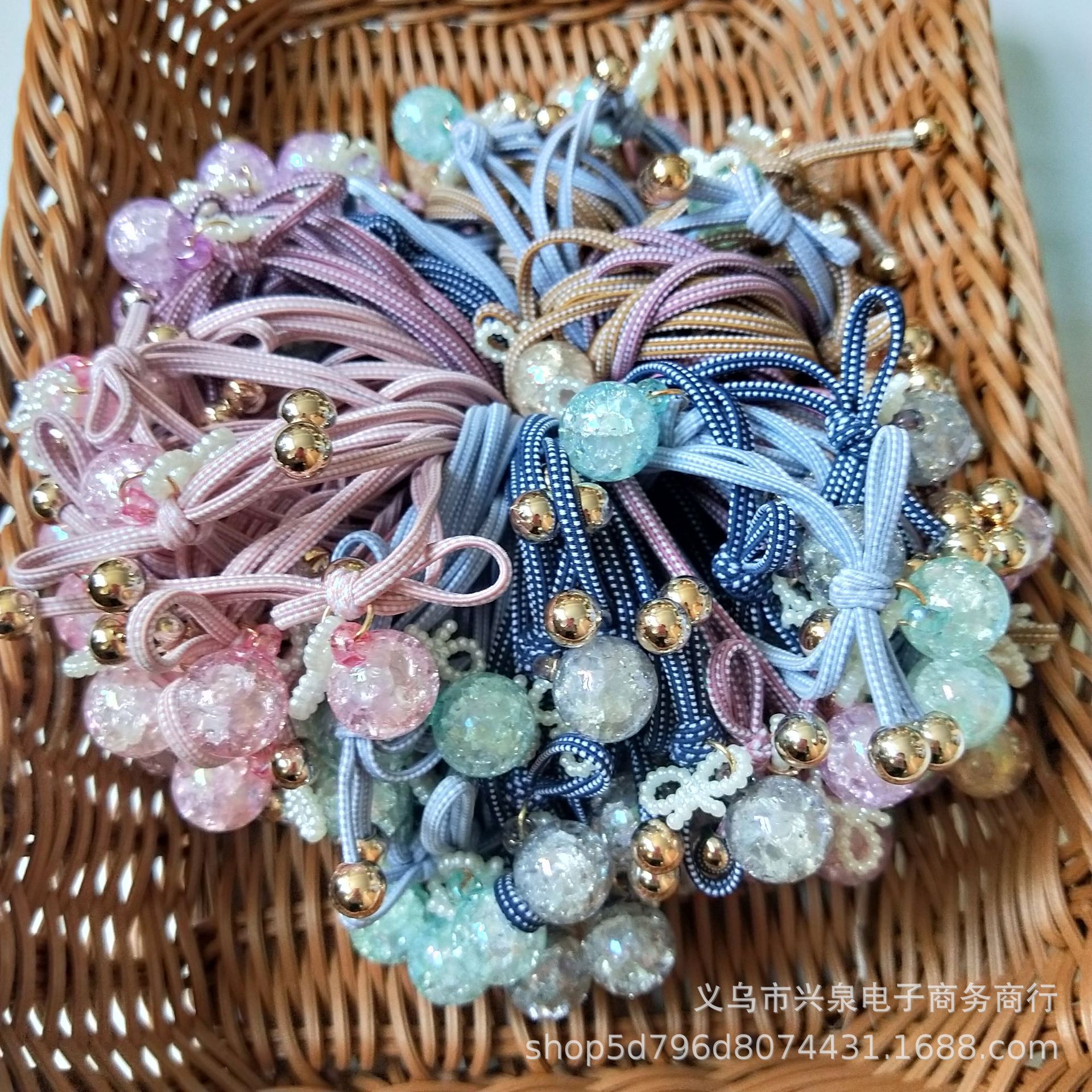 Korean Style Popular Colorful Ball Rubber Band Crack Crystal Ball Hair Rope Fashion Colorful Ropes Rubber Band One Yuan Stall Rubber Band