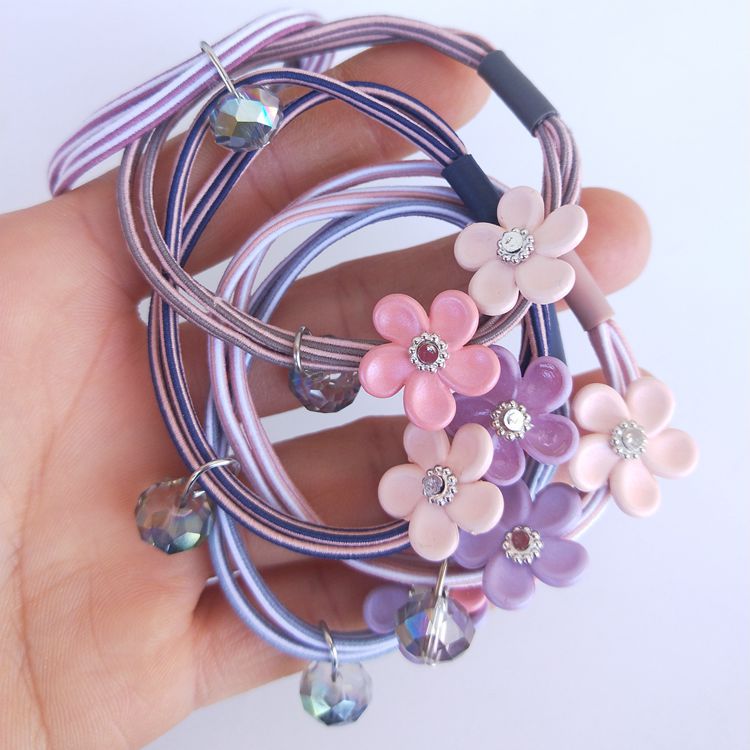 Korean Style Small Flower Crystal Head Rope 2-Strand Colorful Ropes Rubber Band Small Flower Head Rope 1 Yuan Rubber Band Headdress Gift Gift