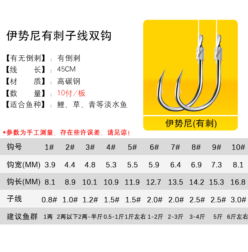 Jinhong Fishing Gear Strand Double Hook Finished Handmade Double Hook Tied Jinxiu Yi Shi Ni Yidou Fishing Subline Hook