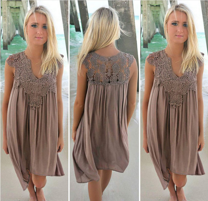 dress with cutout Hook flower Beach dress sexy lace patchwork dress Chiffon dress with cutout hook flower Beach dress