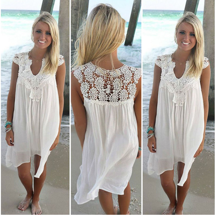 dress with cutout Hook flower Beach dress sexy lace patchwork dress Chiffon dress with cutout hook flower Beach dress