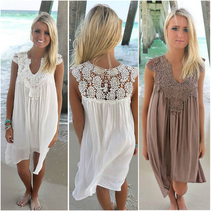 dress with cutout Hook flower Beach dress sexy lace patchwork dress Chiffon dress with cutout hook flower Beach dress
